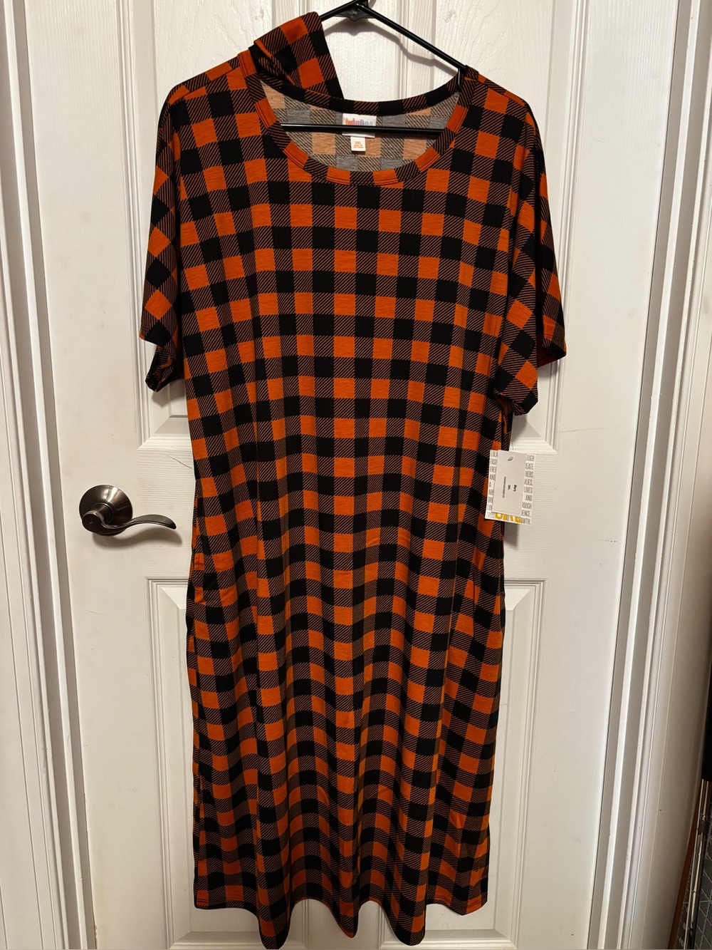Lularoe NWT 3XL Marly Midi Dress Very Soft Black Orange Check Fall